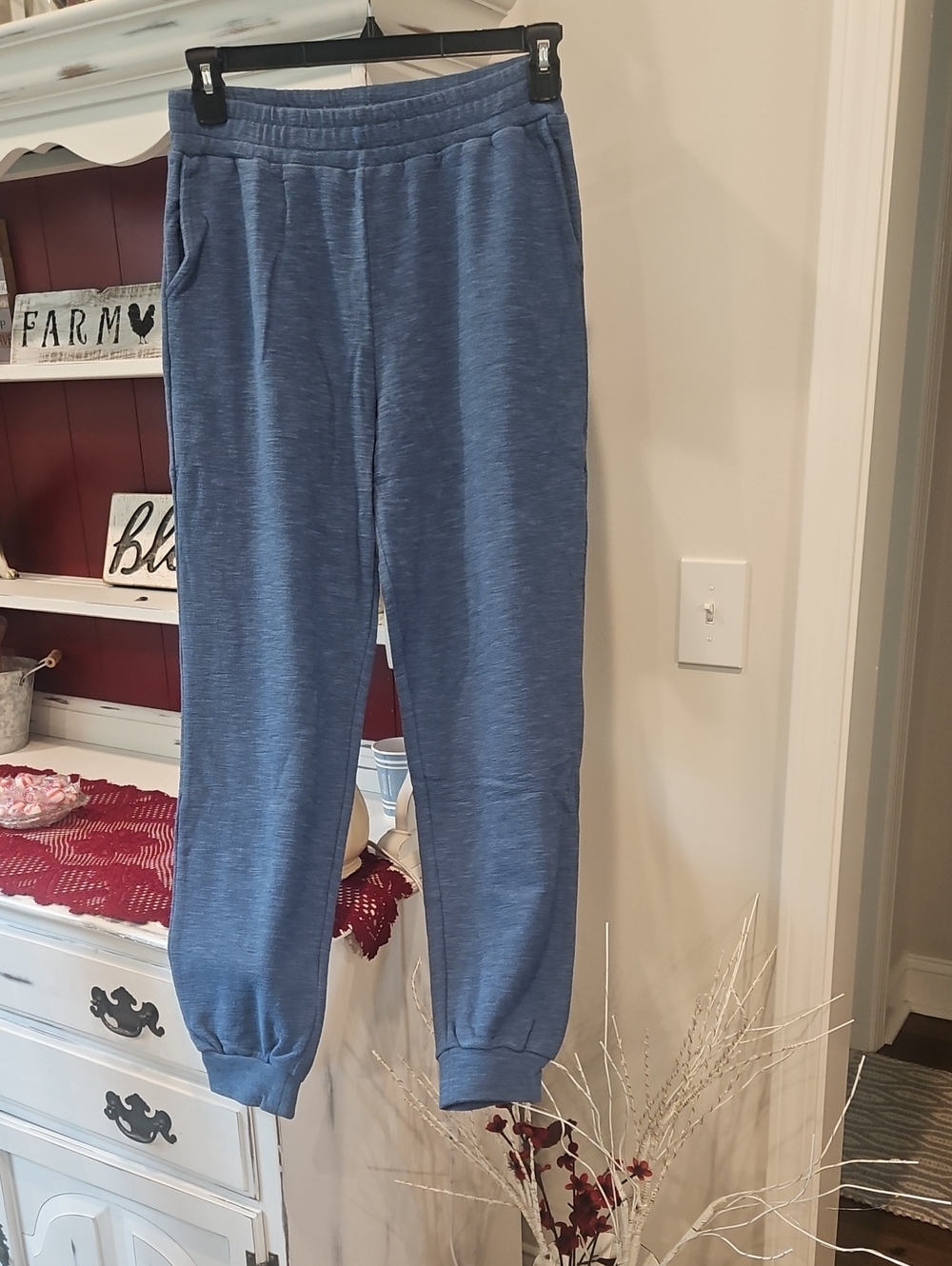 Zenana Outfitters Heathered Blue Womans Slub Pull On Pant